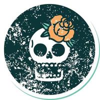 iconic distressed sticker tattoo style image of a skull and rose vector