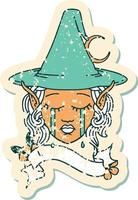 Retro Tattoo Style sad elf mage character face vector