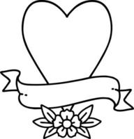 tatuaje en estilo de línea negra de un corazón y pancarta vector