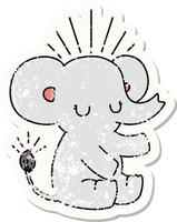 worn old sticker of a tattoo style cute elephant vector