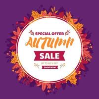 cartel de venta de otoño con hojas coloridas. plantilla de cartel de descuento de venta de otoño, archivo vectorial incluido. vector