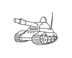 Tank hand drawn illustration for coloring and line art. Kids coloring for education. vector