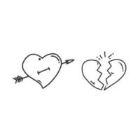 A pair of doodle hearts vector with a white background.