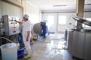 producción de queso quesero trabajando en fábrica foto