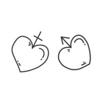 A pair of doodle hearts vector with a white background.