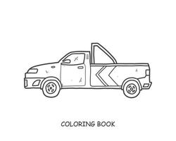 Truck illustration and pickup hand drawn  for coloring and line art. Kids transportation equipment coloring for education. vector