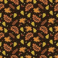 Autumn seamless vector pattern with pumpkins and fall leaves. Hand drawn illustration.