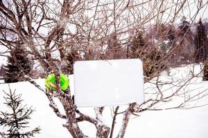 whiteboard on winter tree photo