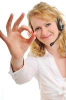 business blonde woman with headset photo