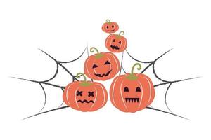 Five pumpkins on the background of the web. vector illustration