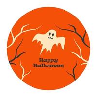 Happy Halloween postcard with a ghost and creepy branches. vector illustration