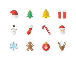 Christmas flat color icon set with winter related icons vector
