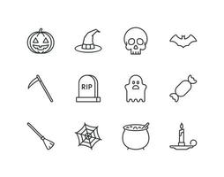 conjunto de iconos de línea de halloween con los iconos relacionados con la temporada espeluznante vector