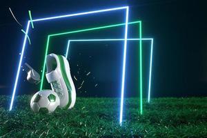 objeto de balones de fútbol, diseño de balones deportivos, concepto de elemento de fútbol, ilustración 3d, tecnología de fútbol abstracto, representación realista en 3d, campo de hierba verde, deporte en línea en vivo, negocio de deportes de casino foto