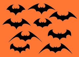 Vector set of different Halloween bats. Halloween flying bats. Vampire vector bat. Dark silhouette of bat flying in a flat style