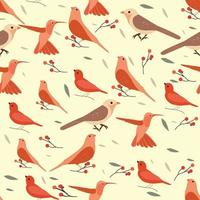 Autumn seamless pattern with different leaves and birds vector