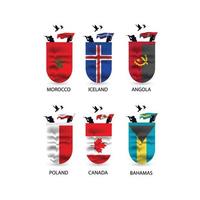 colección de banderas de marruecos, islandia, angola, polonia, canadá, bahamas vector