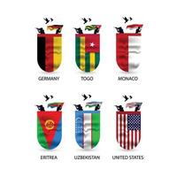 Flags collection of Germany, Togo, Monaco, Eritrea, Uzbekistan, United States vector