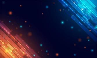 Futuristic abstract technology background. Geometric vector with orange and blue light star. Network connecting polygon concept.