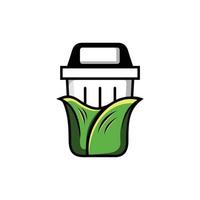 can bin basura hoja naturaleza simple logo vector