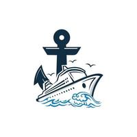 Cruise Ship Anchor Waves Nautical Illustration Logo vector