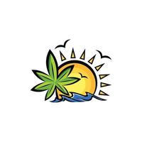 Cannabis Sun Island Nature Creative Logo vector
