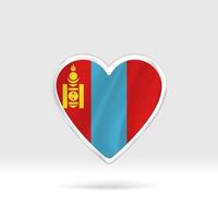 corazón de la bandera de mongolia. corazón de botón plateado y plantilla de bandera. fácil edición y vector en grupos. Ilustración de vector de bandera nacional sobre fondo blanco.