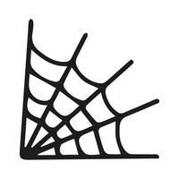 Black spider web isolated on white background. Outline cobweb for horror Halloween party designs. Sketch vector illustration