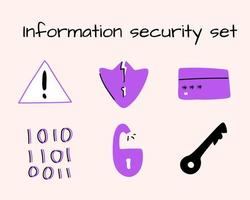 Hand drawn set of stickers on information security vector