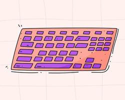 Hand drawn illustration of a computer keyboard in the style of 90's 80's on a checkered background vector