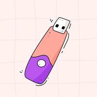 Hand drawn illustration of a flash drive in the style of the 90s on a checkered background vector