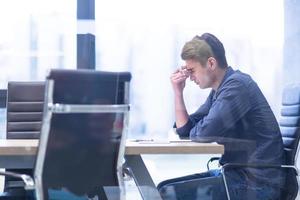 young businessman relaxing at the desk photo