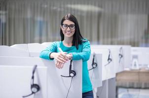 female call centre operator doing her job photo