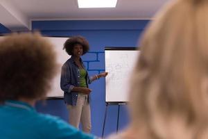 Black woman Speaker Seminar Corporate Business Meeting Concept photo