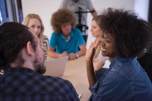 Multiethnic startup business team on meeting photo