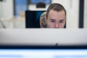 startup business, software developer working on desktop computer photo