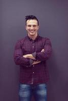 portrait of young startup business man in plaid shirt photo