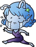 cartoon crying alien girl vector