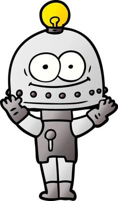 happy carton robot with light bulb