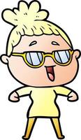 cartoon happy woman wearing spectacles vector