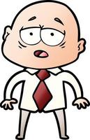 cartoon tired bald man in shirt and tie vector