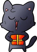 gato de dibujos animados con presente vector