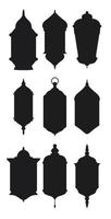 Ramadan vintage lantern silhouette icons. muslim antique lamp symbols. vector