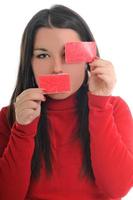 Woman in red photo