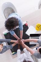 top view of Multiethnic startup business team on meeting photo