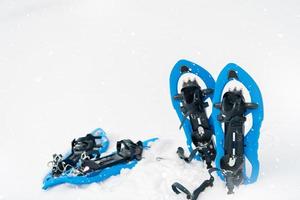 Blue snowshoes in fresh show photo