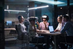 Multiethnic Business team using virtual reality headset photo