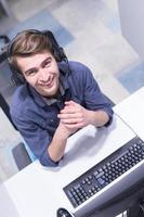 male call centre operator doing his job top view photo