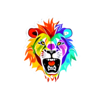 logo de tête de lions colorés, autocollant de visage de lions, style pop art moderne, fond noir foncé. png