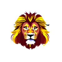 logotipo de cabeza de leones coloridos, pegatina de cara de leones, estilo de arte pop moderno, fondo negro oscuro. png